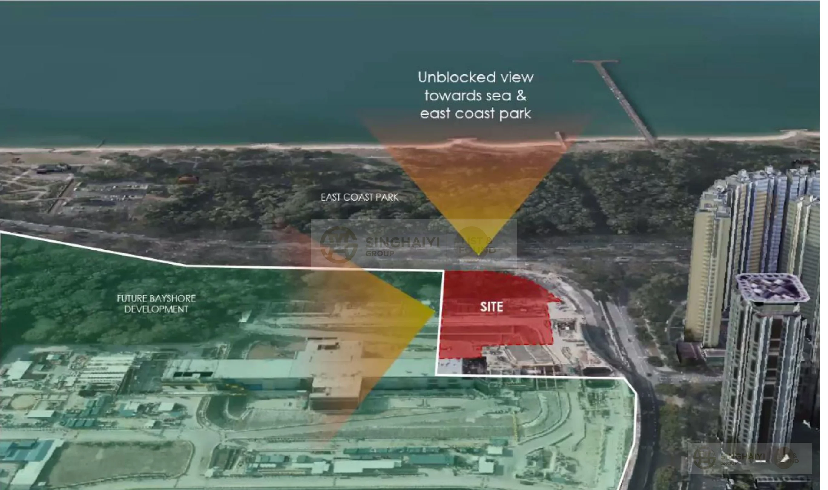 Aerial view showing unblocked sea view towards East Coast Park from Vela Bay